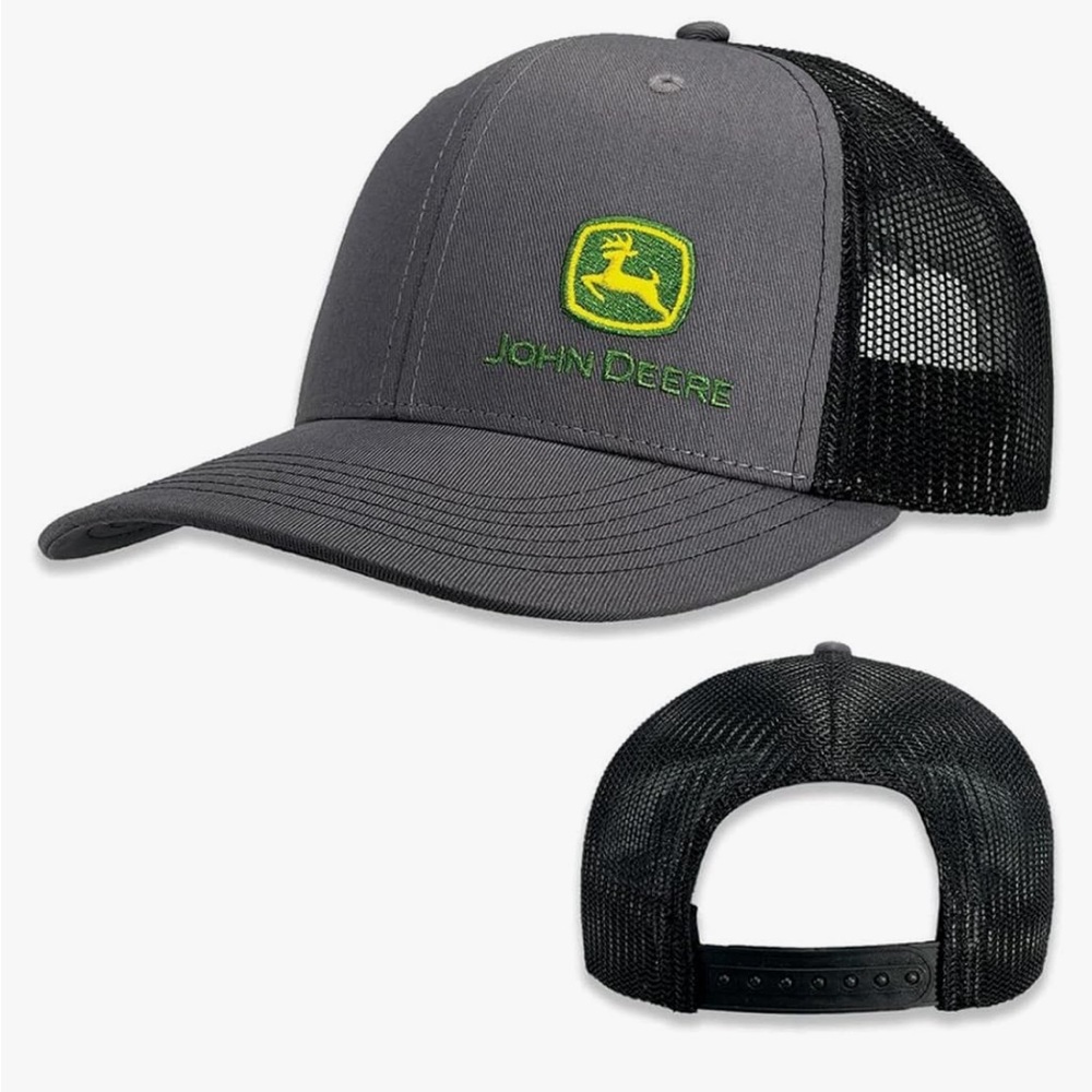 John Deere Gray Moline 112 Fit Cap Black Mesh Side Logo Hat